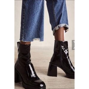 Free People Black Patent Leather Ankle Boots